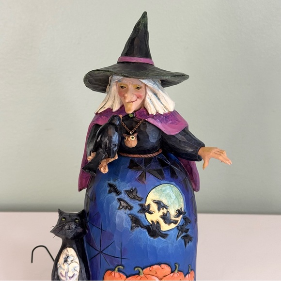 Jim Shore Friday Night Flight Halloween Witch Crow Cat Pumpkin Figurine 10 Inch - Picture 3 of 11